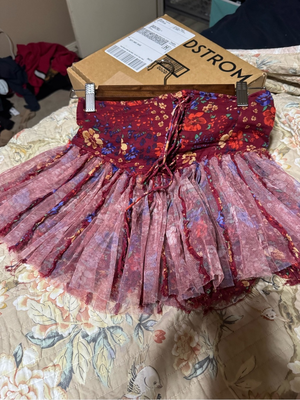 Boho Floral Red Tiered Mini Skort